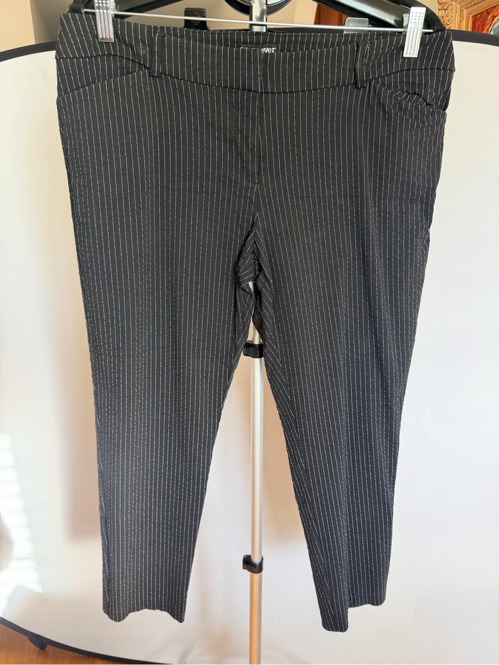 Women's Black Pinstriped Tapered Trousers